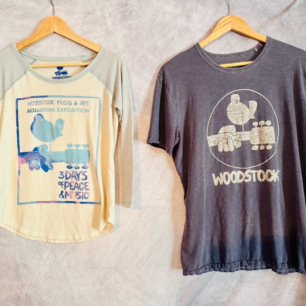 Lot of 2 Woodstock Lucky Brand Graphic Tees - Size XS & Small